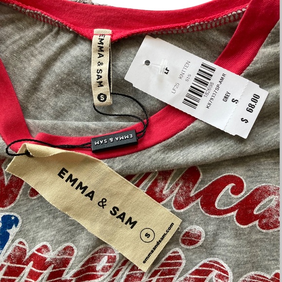 Emma + Sam America America Cropped Ringer Oversized Graphic Tee Grey Small - Picture 6 of 8